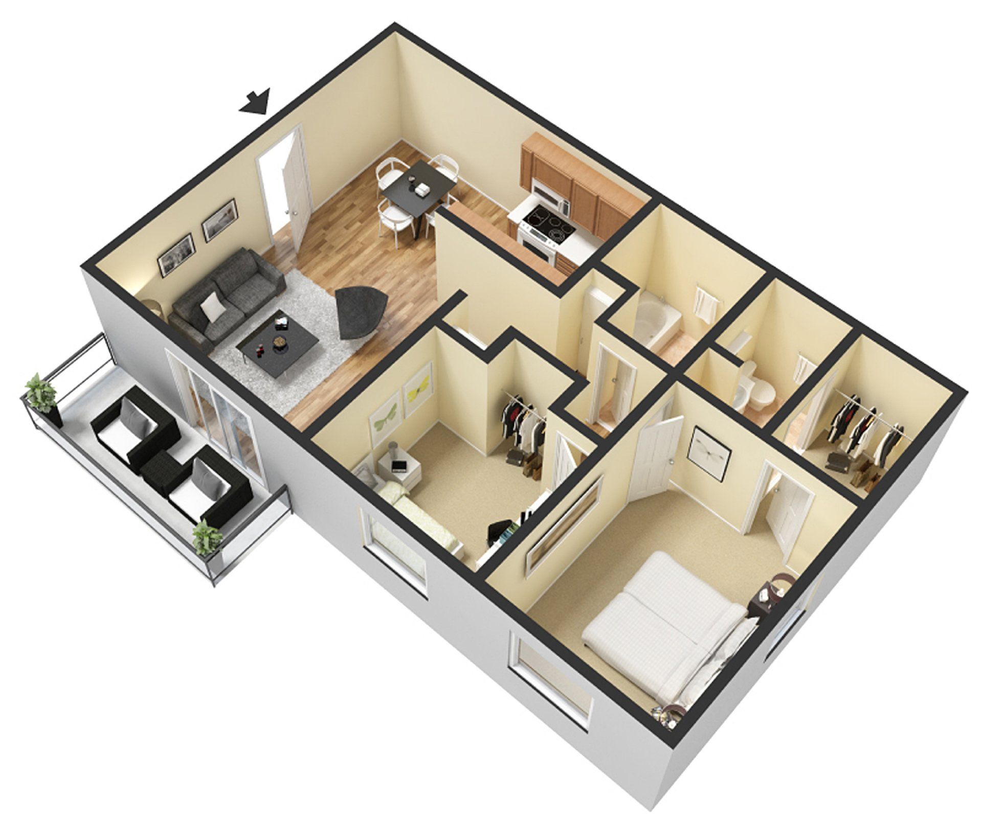 2 Bedroom 1 Bath Furnished