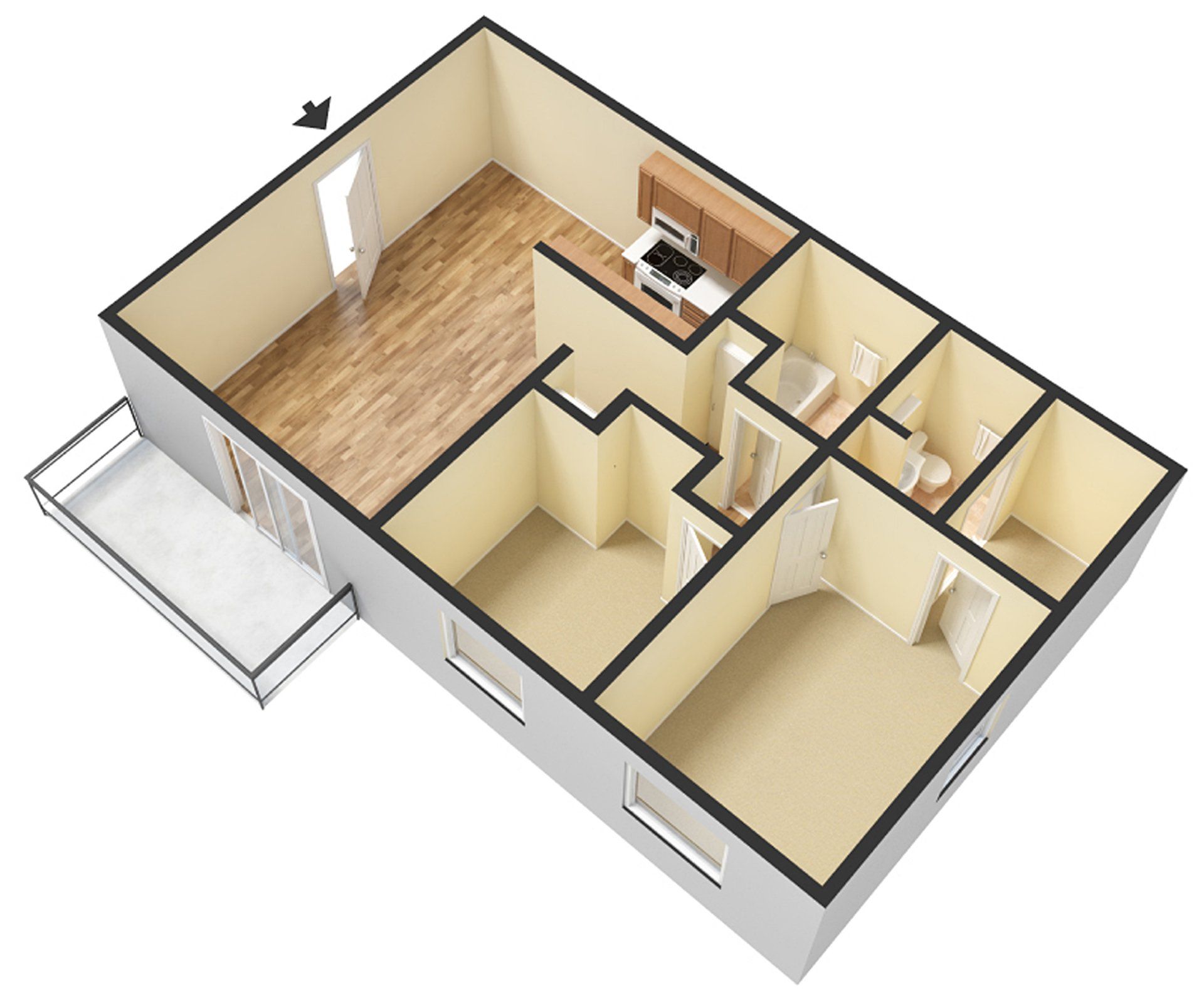 2 Bedroom 1 Bath Unfurnished