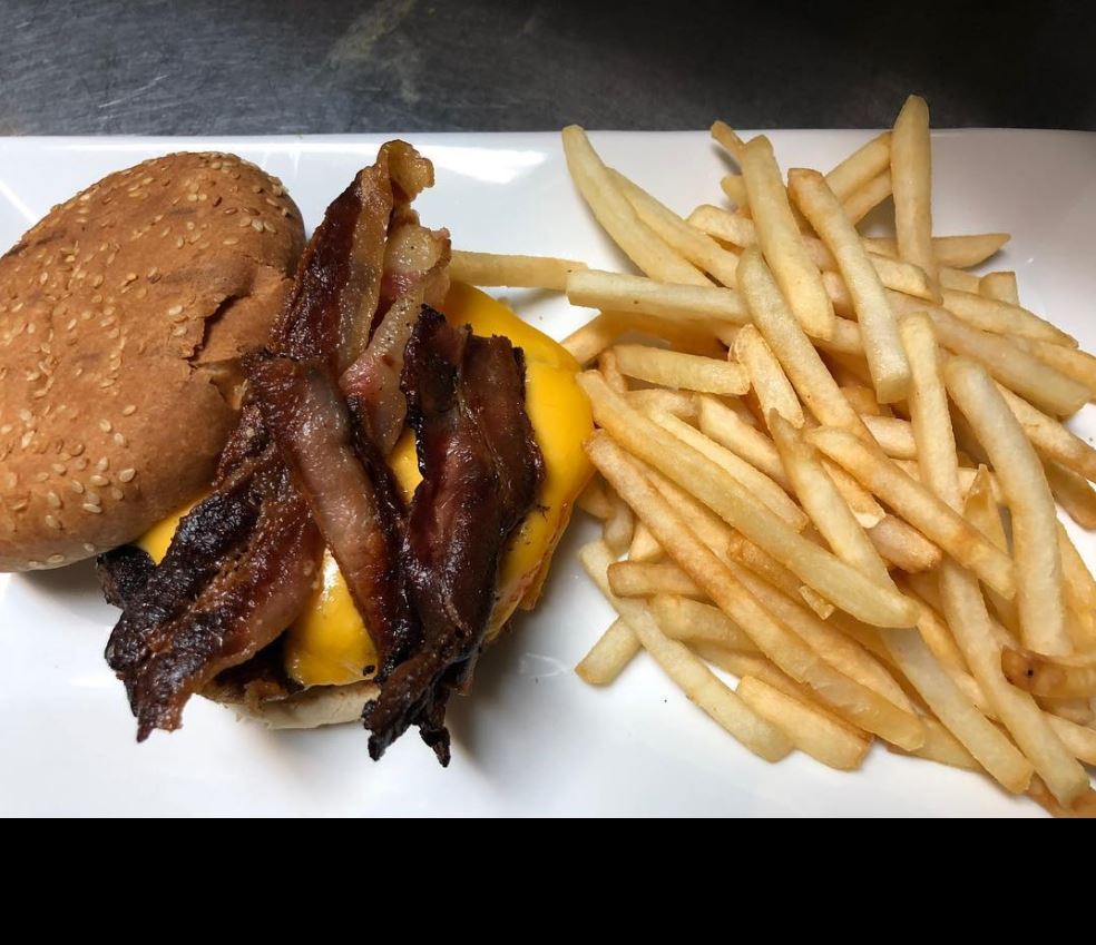 bacon cheeseburger with fries