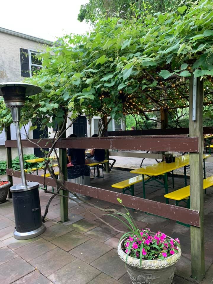beer garden with vines over patio
