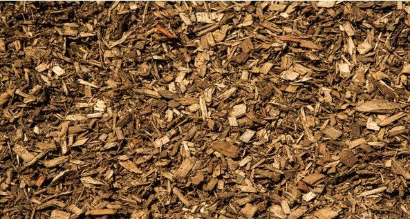 Close-up of brown wood chips or mulch filling the frame