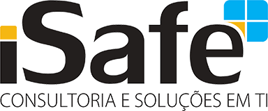 Logo for iSafe: Black text with a gold