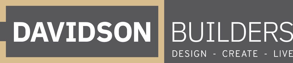 Davidson Builders logo in white on dark gray with tan accent block and small “Design | Create | …” text