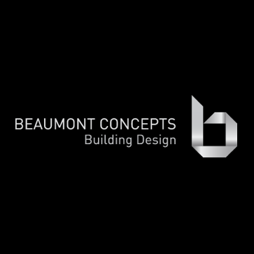 Beaumont Concepts Building Design logo on black background with silver geometric icon.