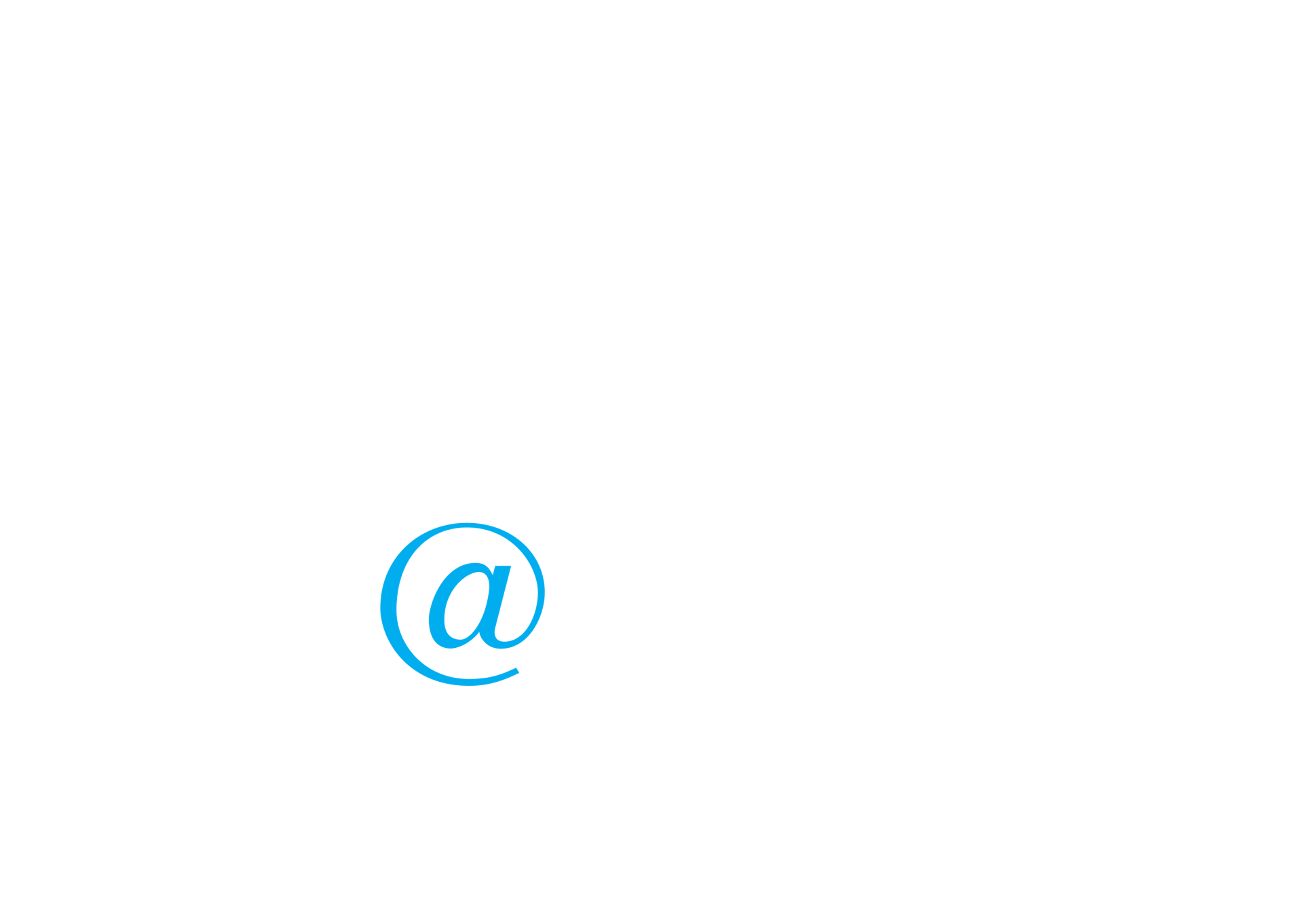 Blue “@” symbol centered on a white background.