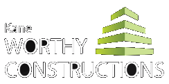 Logo for Kame Worthy Constructions with a green stacked building icon