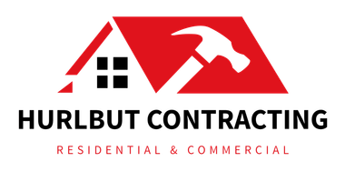 Hurlbut Contracting logo with red roof and hammer icon, “Residential & Commercial” tagline