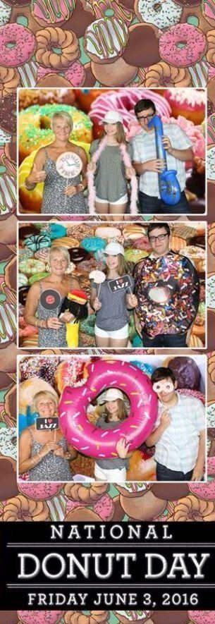 People posing with donuts for National Donut Day on June 3, 2016.