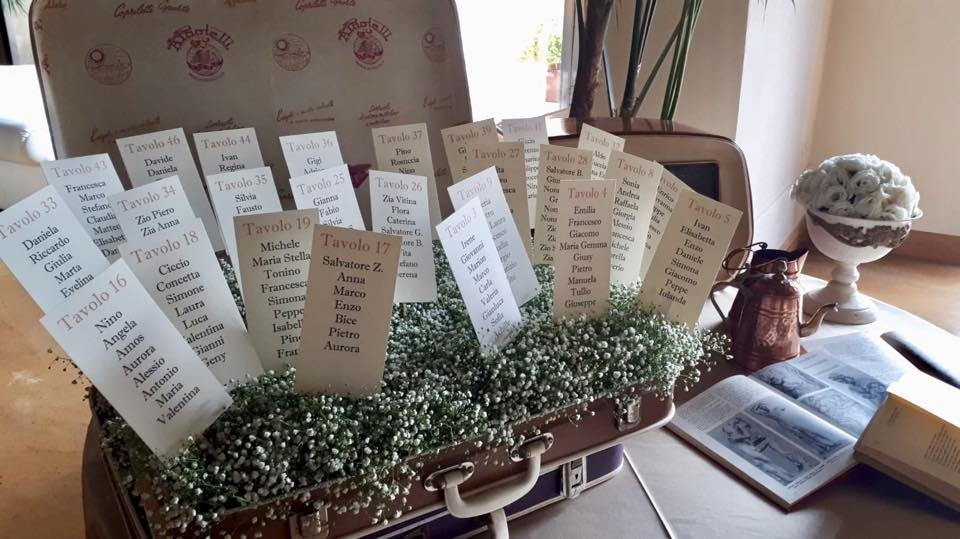 Wedding designer al lavoro sull'organizzazione dei posti al ristorante