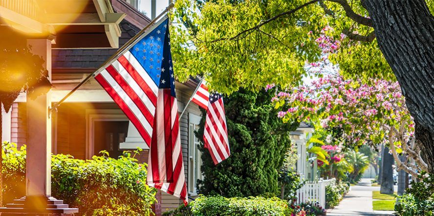 American Flags outside residential homes in Napa Valley