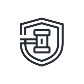 Shield with a gavel, representing legal protection.