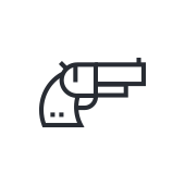 Revolver gun icon with a dark outline on a white background.