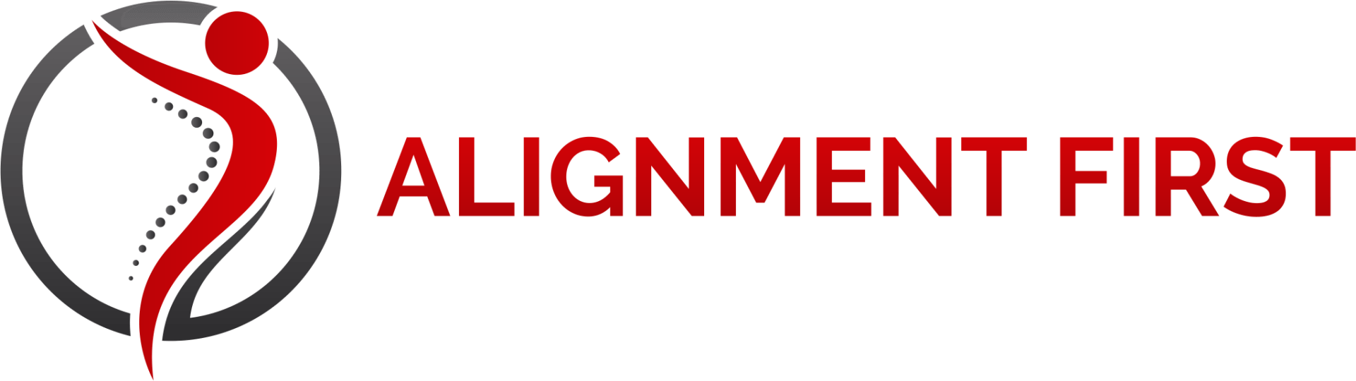 Alignment First logo with gray and red abstract figure and red text on white background