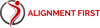 Alignment First logo with gray and red abstract figure and red text on white background