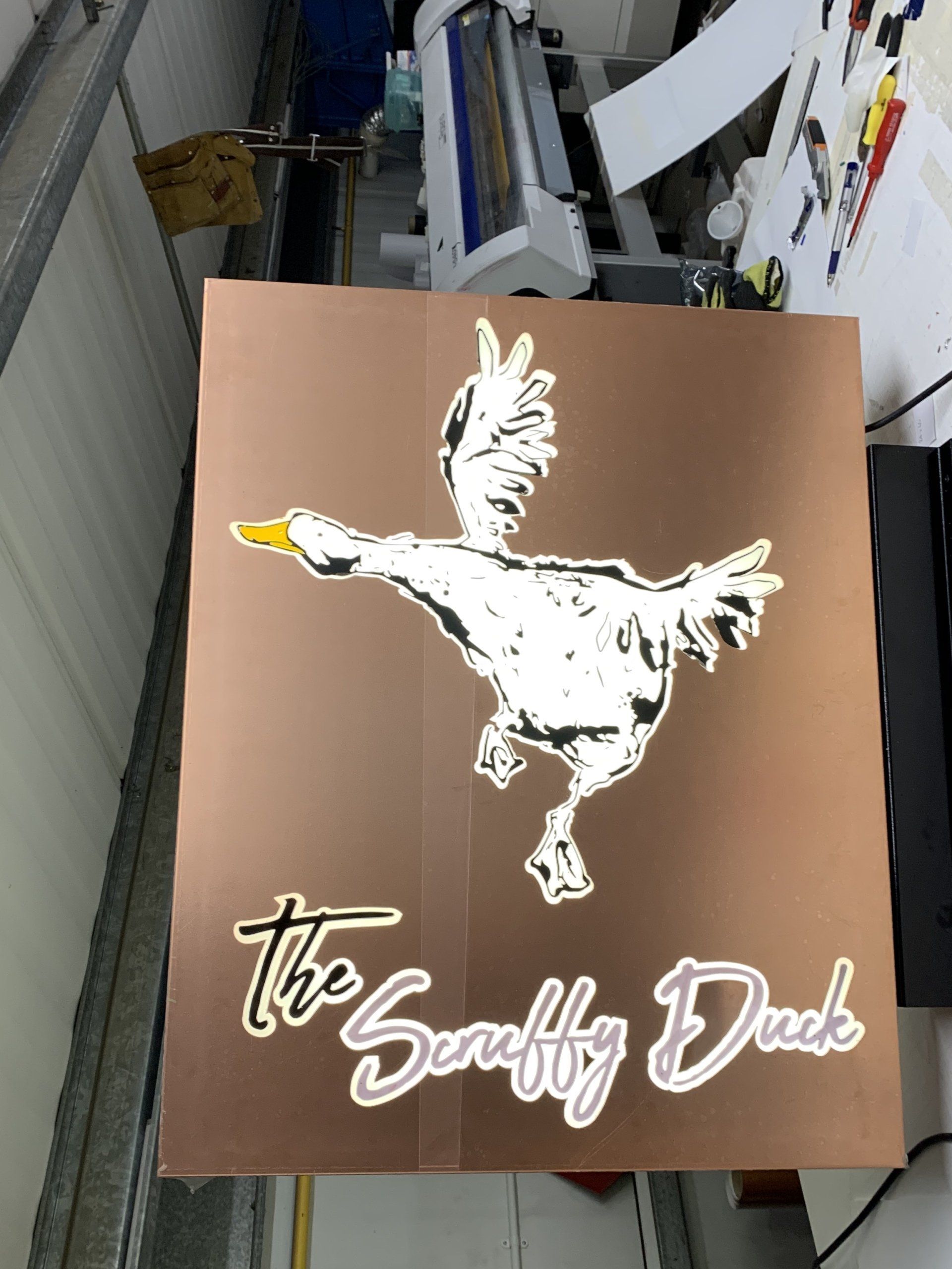 LED lit fret cut sign for The Scruffy Duck
