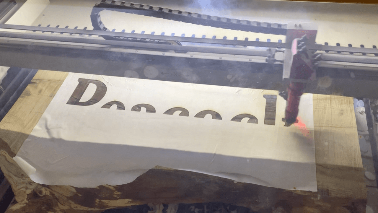 Laser engraver cutting text 