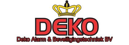 DEKO logo with red letters and a gold crown, labeled “Deko Alarm & Beveiligingstechniek BV”