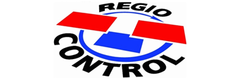 Het REGIO CONTROL-logo met rode en blauwe geometrische vormen en zwarte tekst op een witte achtergrond.