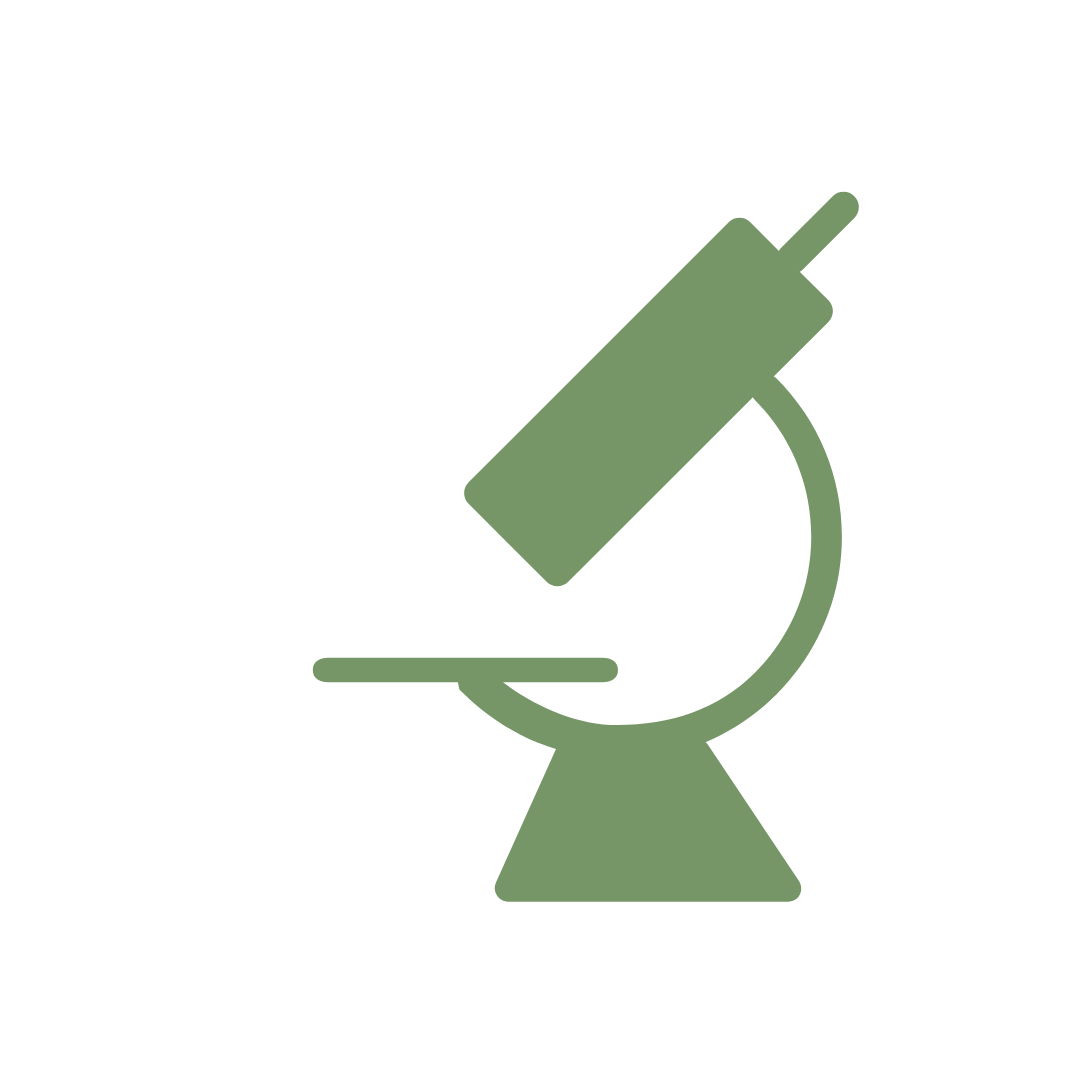Green microscope icon on a white background
