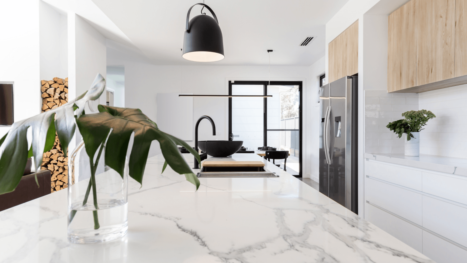 Modern kitchen with clean counters for kitchen cleaning services