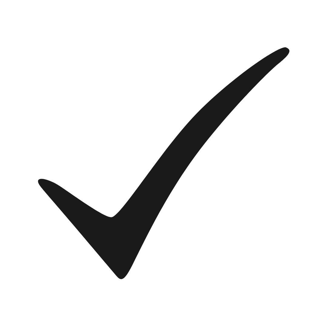 Black check mark icon on a white background