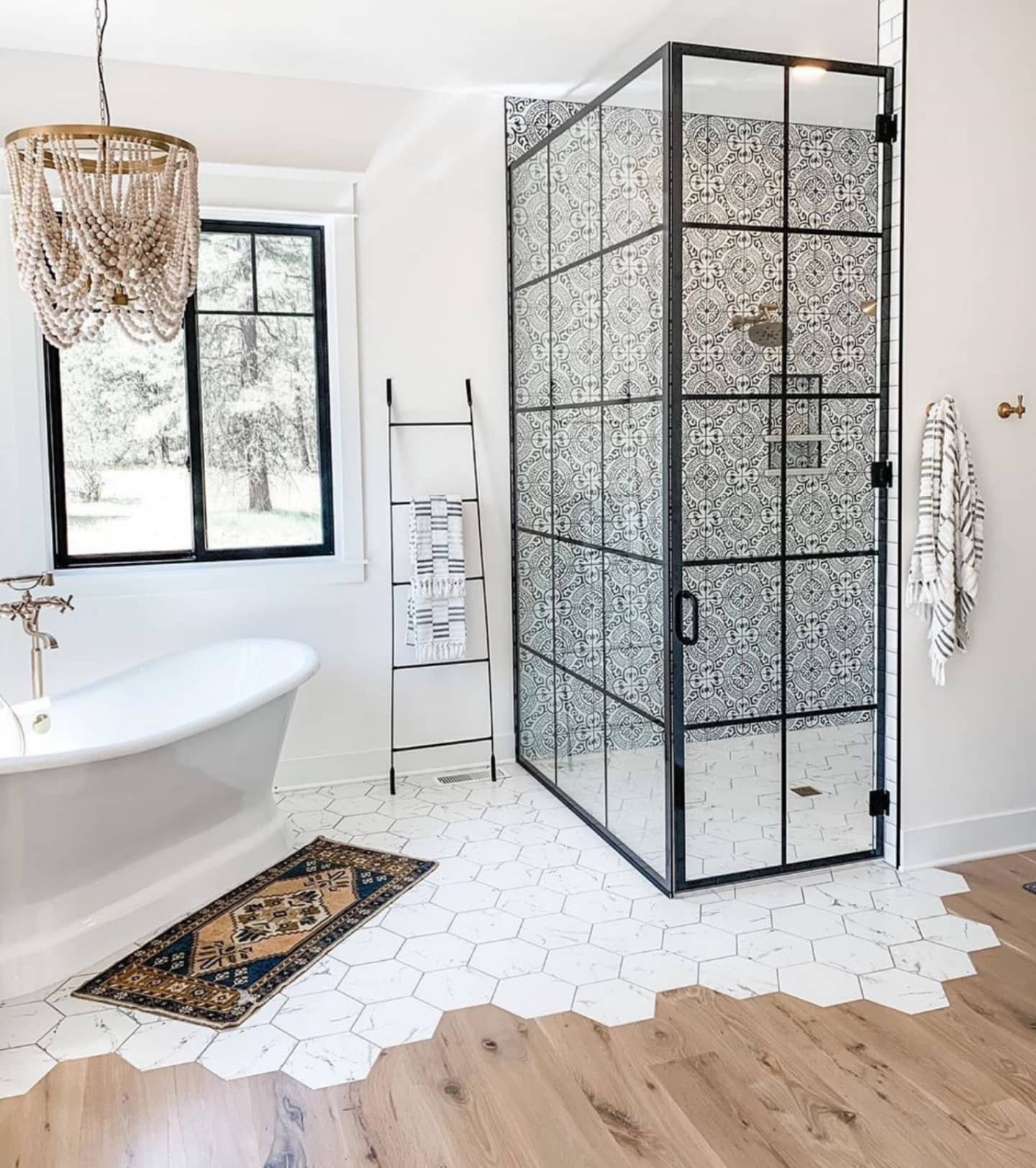 Bright bathroom with glass shower for shower cleaning services