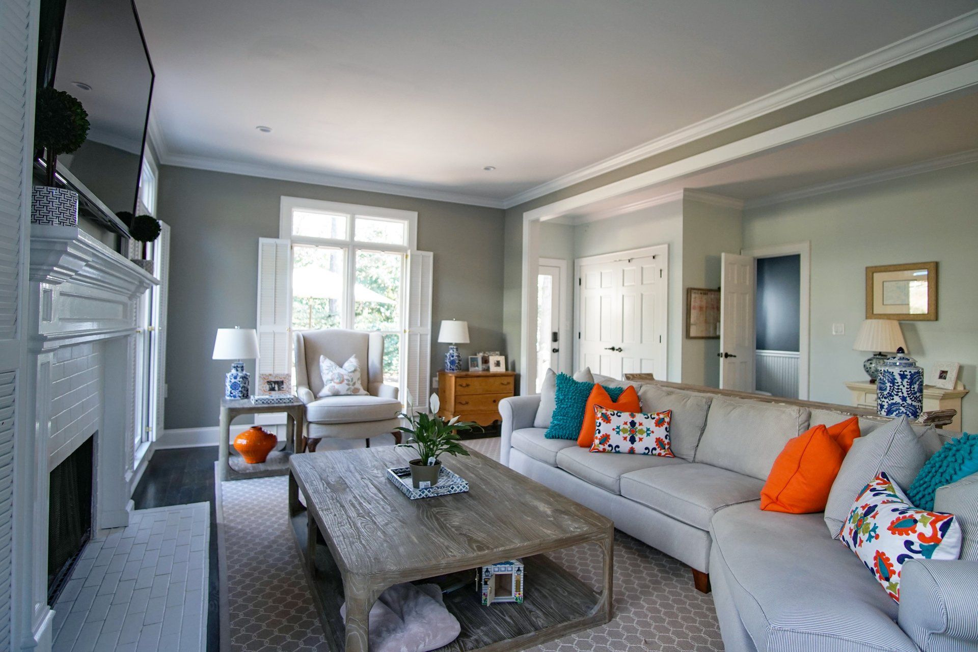 bobbin mill living room with fireplace