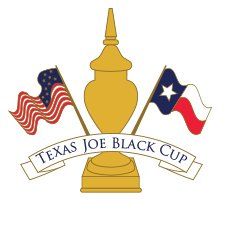Texas Joe Black Cup logo with gold trophy, U.S. and Texas flags, and banner text