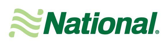 National logo in green with three wavy stripes to the left of the word “National”