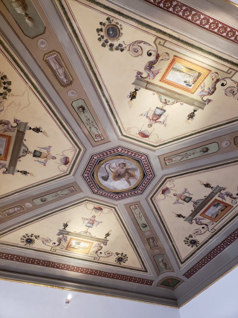 A ceiling with a lot of paintings on it