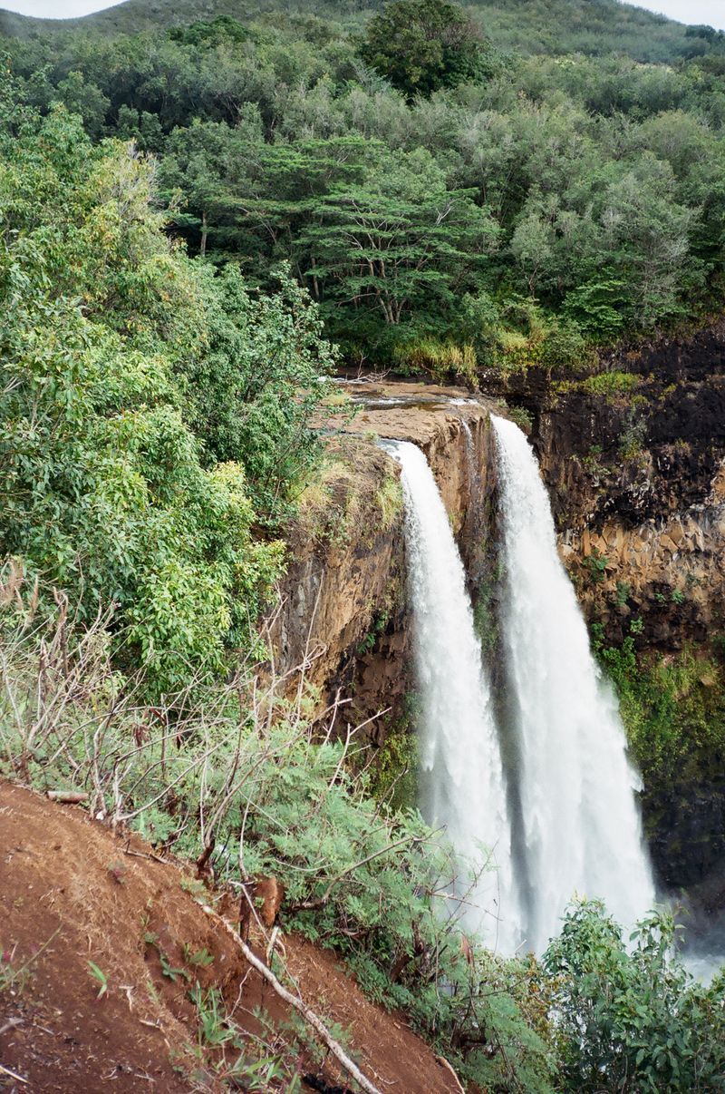 A waterfall is surrounded by trees and rocks in the middle of a forest.