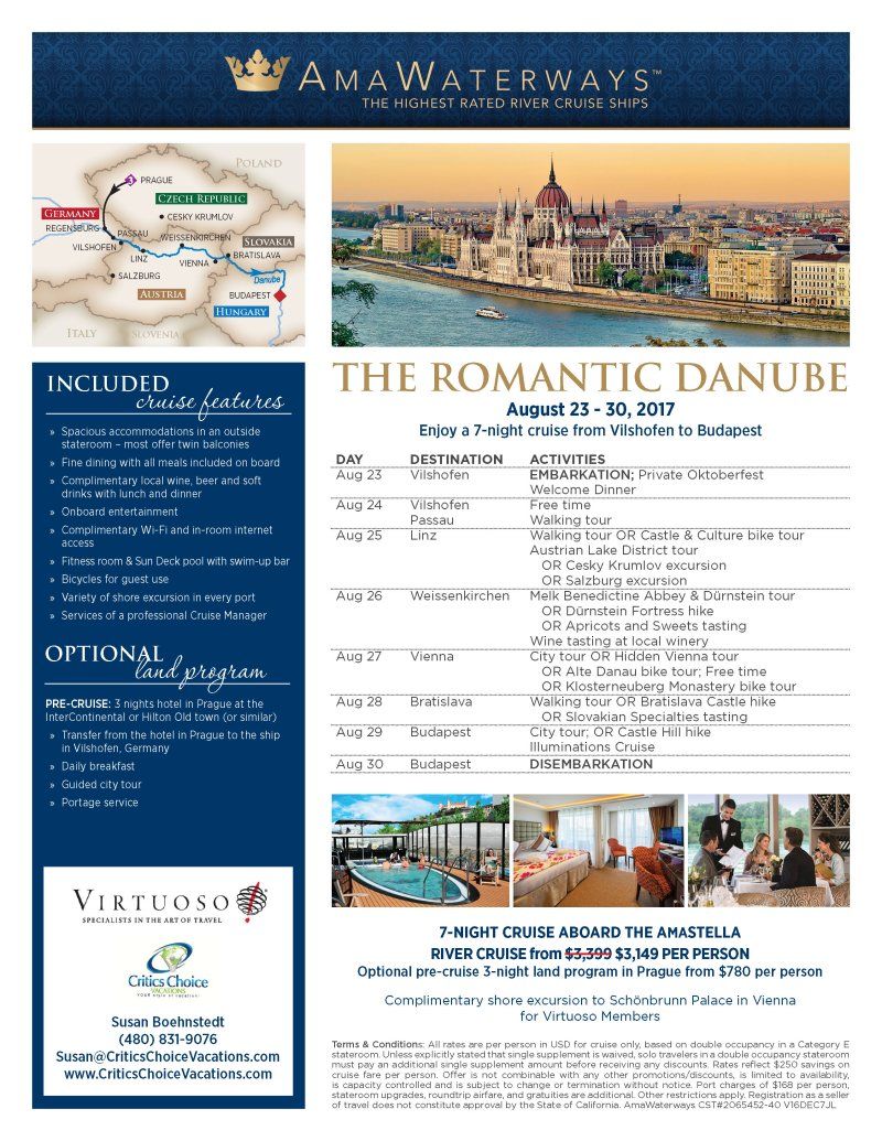 A brochure for the romantic danube shows a city and a river