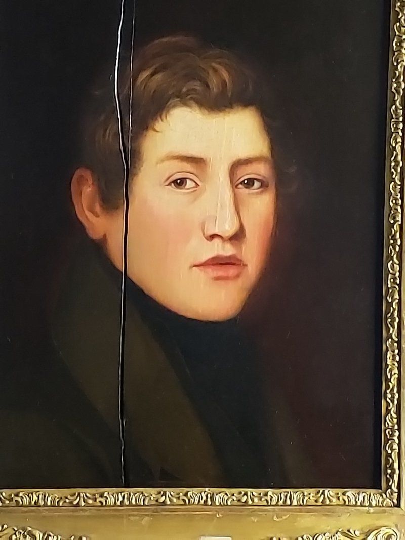 A portrait of a young man in a gold frame