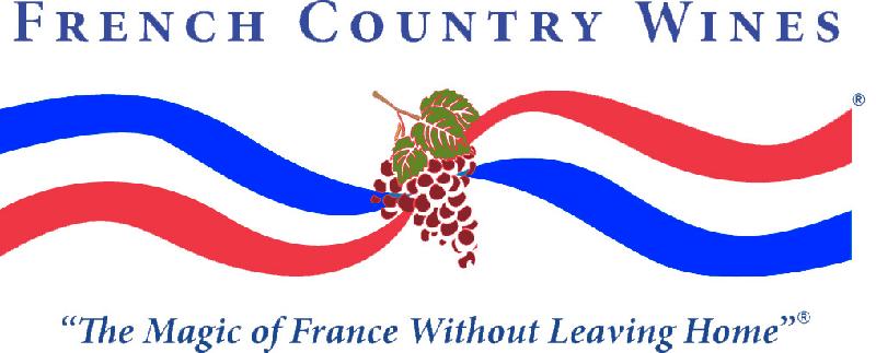 A logo for french country wines that says the magic of france without leaving home