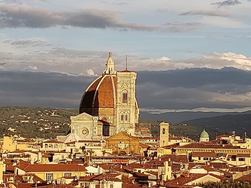 A city with a large dome in the middle of it