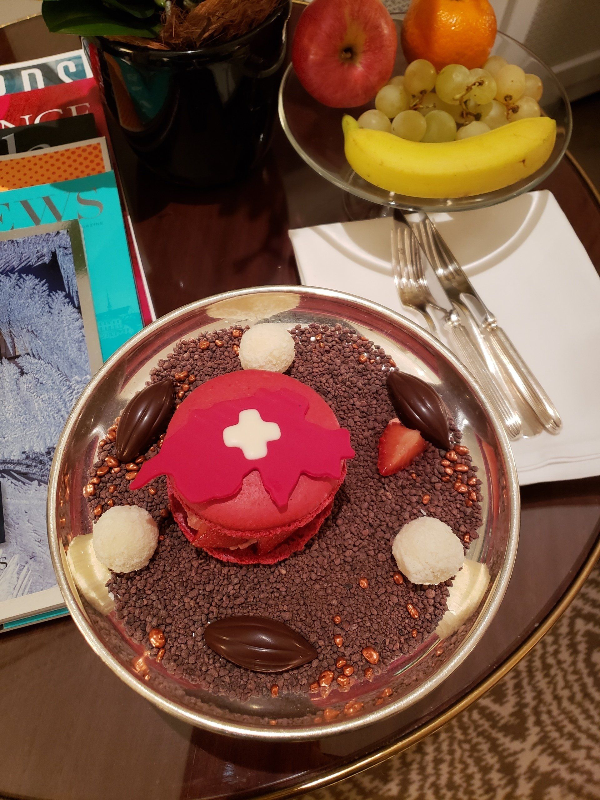 A plate of food with a swiss cross on it