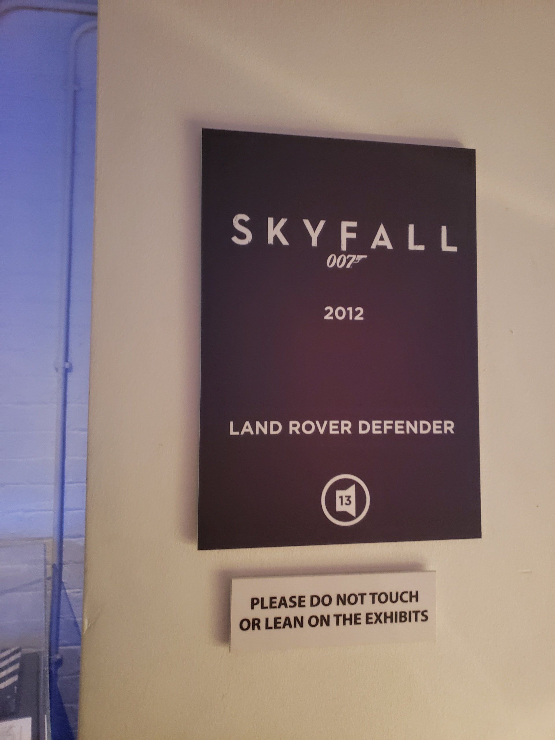A sign for skyfall land rover defender 2012