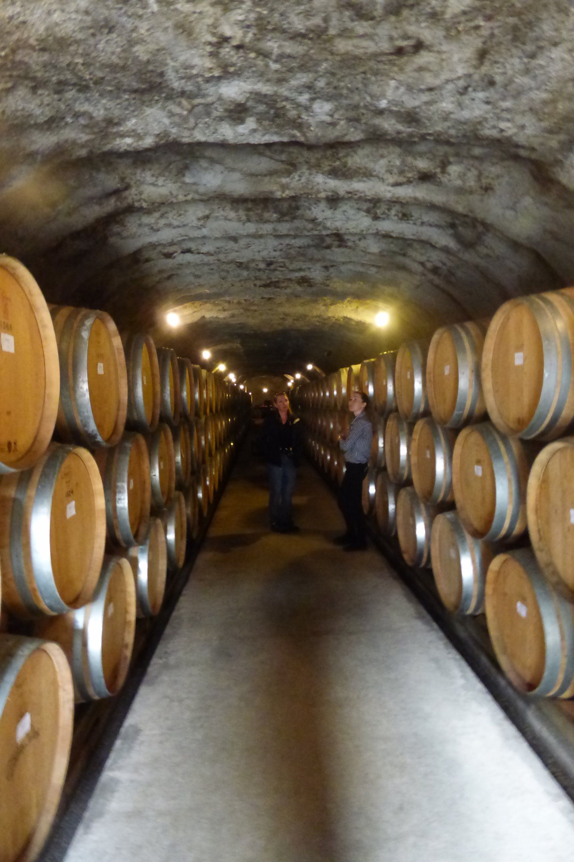 A tunnel filled with lots of barrels of wine