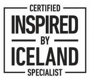 A black and white logo that says `` certified inspired by iceland specialist ''.