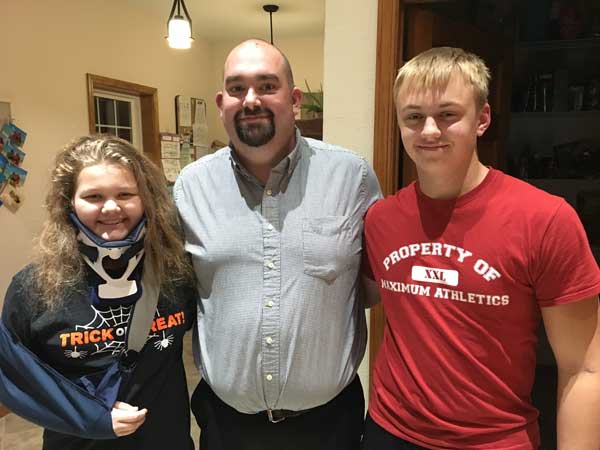 Mia and Logan with the man who was in the small pickup involved in the accident; he brought food and a Dr. Pepper for Mia at the hospital and kept in constant contact with Jennifer while Mia was in the hospital.