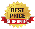 A gold badge with the words `` best price guarantee '' written on it.
