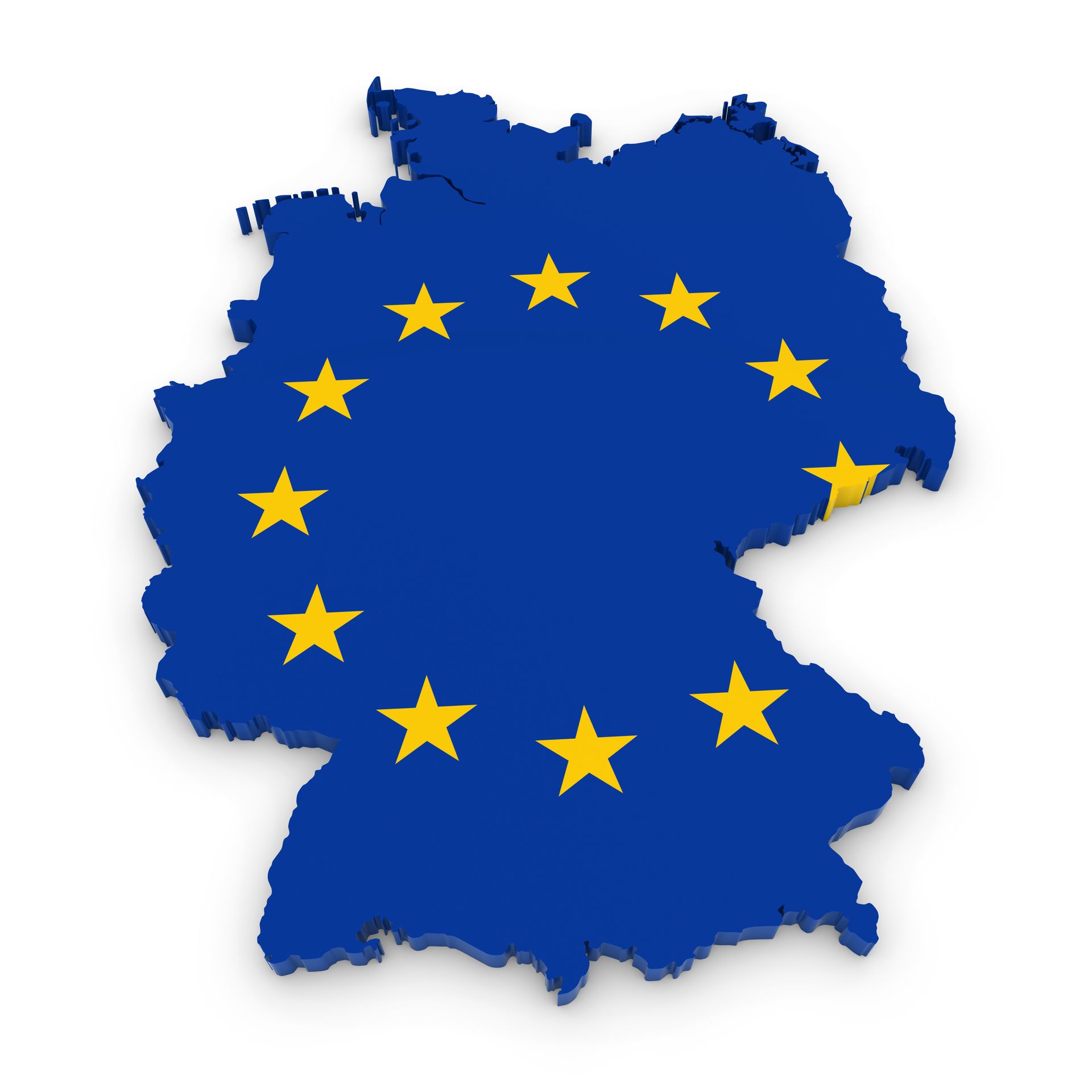 Karte von Deutschland mit der Flagge der Europäischen Union darübergelegt.