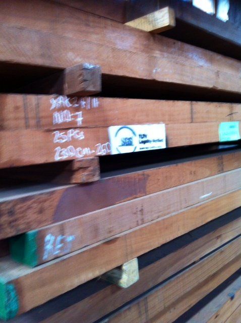 close up of cut timber stacked up