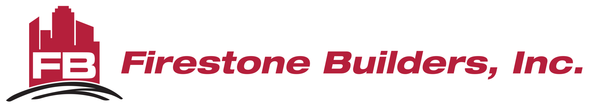 The logo for firestone builders inc. is red and white