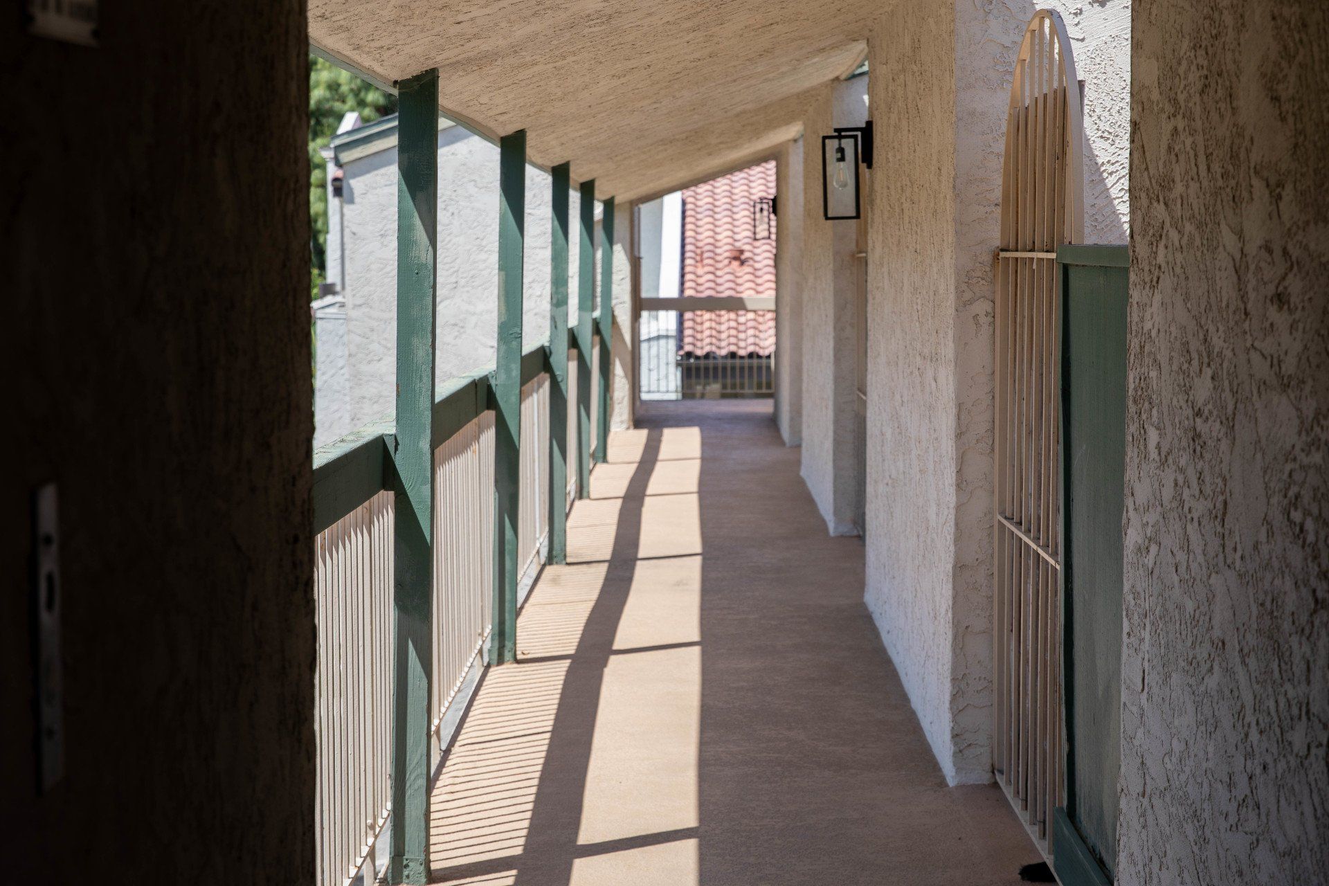 A hallway in a building with the number 3 on the wall
