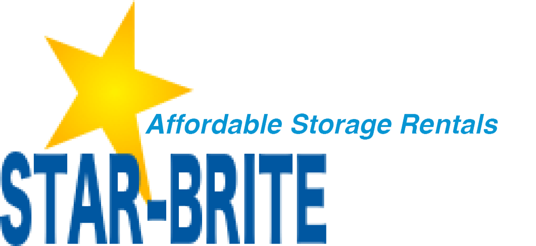 Logo for Star-Brite, an affordable storage rental company, featuring a yellow star. Blue text.
