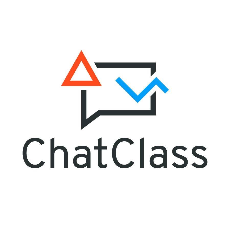 Um logotipo para aula de bate-papo com um balão de fala e um gráfico.