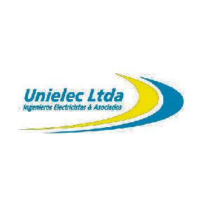 A blue and yellow logo for unielec ltda ingenieros electricistas & asociados.