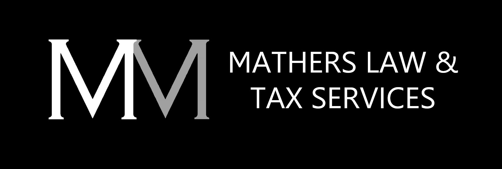 A black and white logo for mathers law and tax services