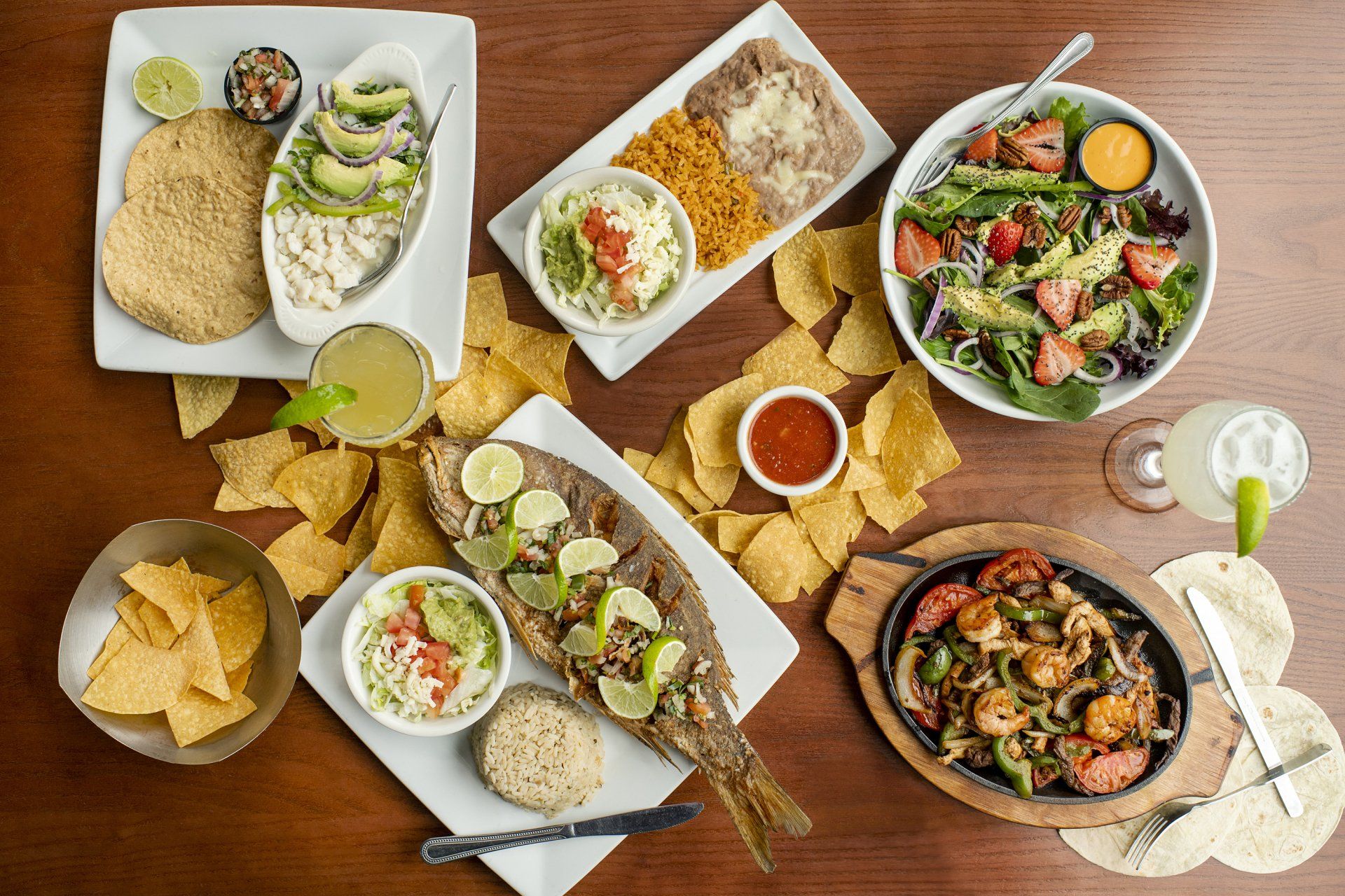 There are many different types of food on the table.